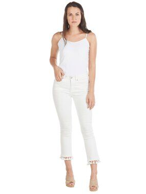 mud pie Harrison White Tassel Jeans Straight Leg White Size Small